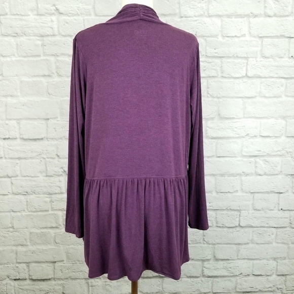 LOGO Lori Goldstein heather purple open front cascading light cardigan Size M - Picture 3 of 9